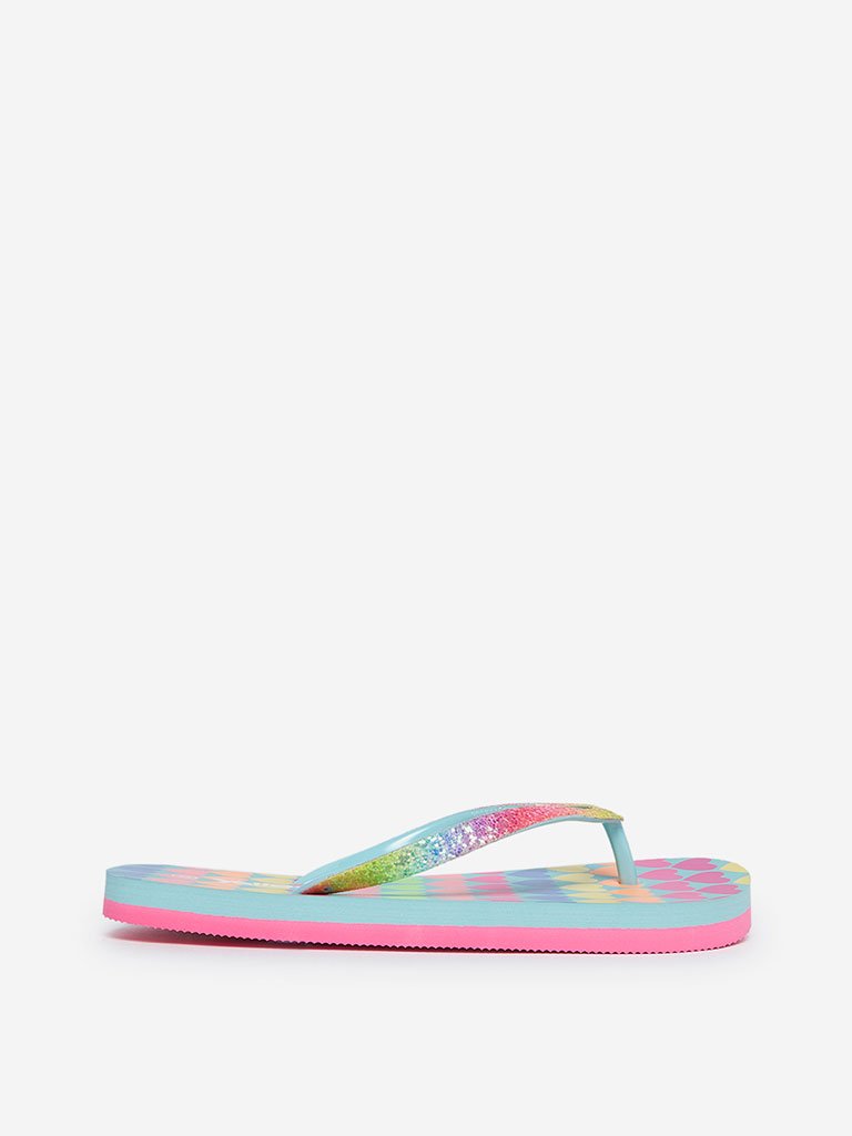 Yellow Kids Multicolour Heart Print Flip-Flops