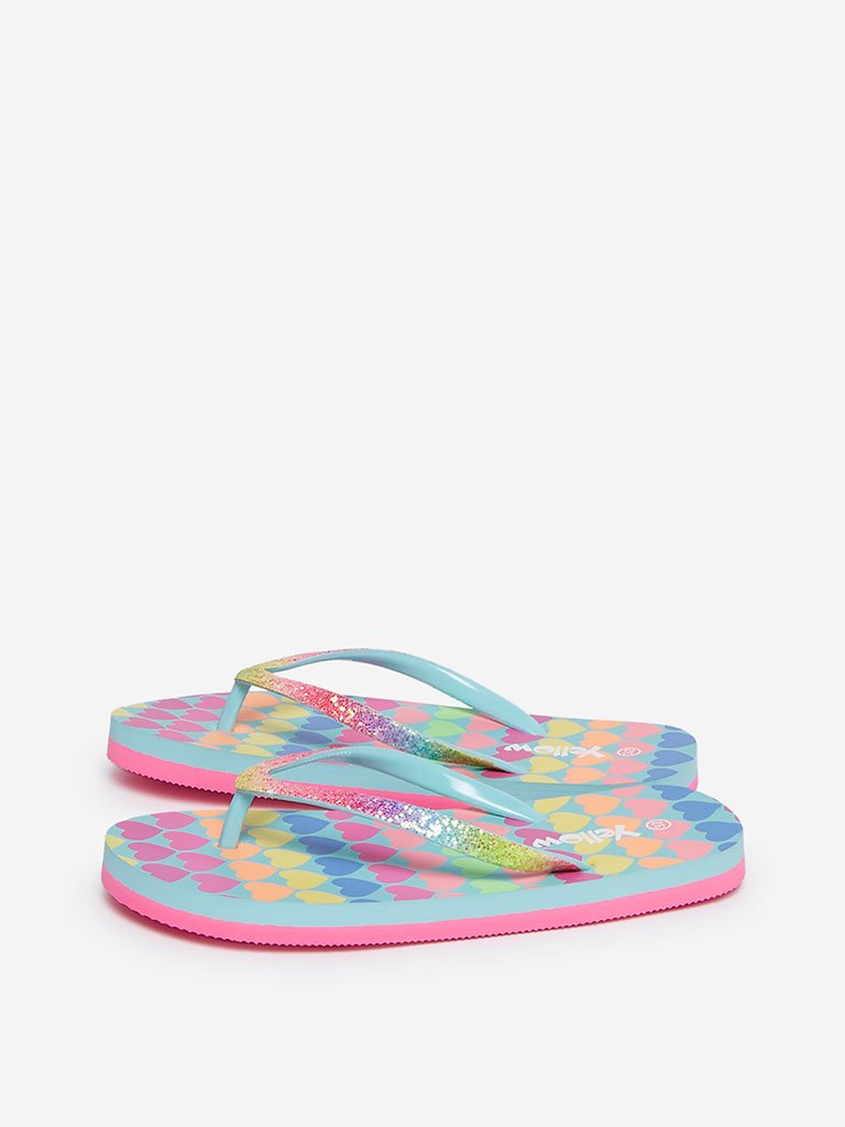 Yellow Kids Multicolour Heart Print Flip-Flops