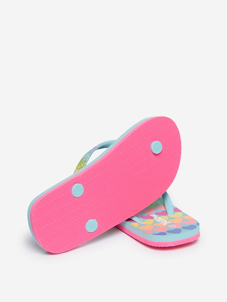 Yellow Kids Multicolour Heart Print Flip-Flops