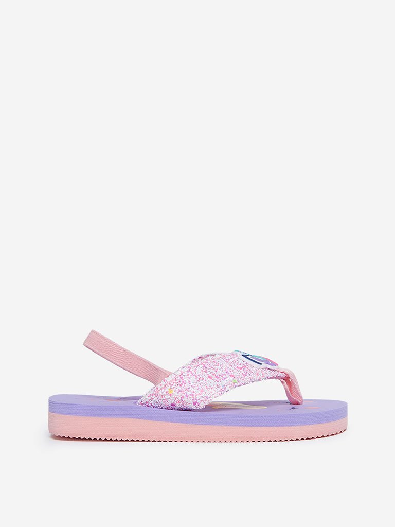 Yellow Kids Purple Unicorn Design Sandals