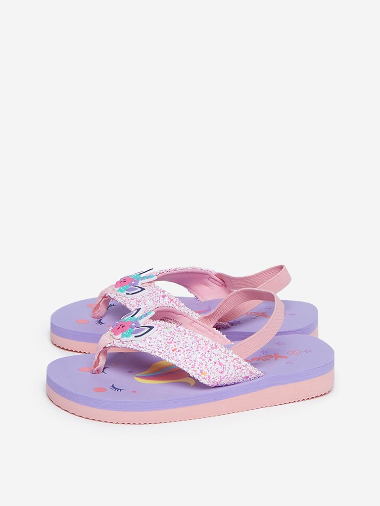 Yellow Kids Purple Unicorn Design Sandals