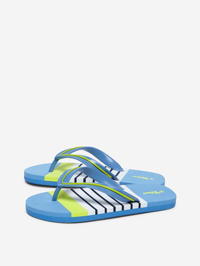 Yellow Blue Striped Flip-Flops