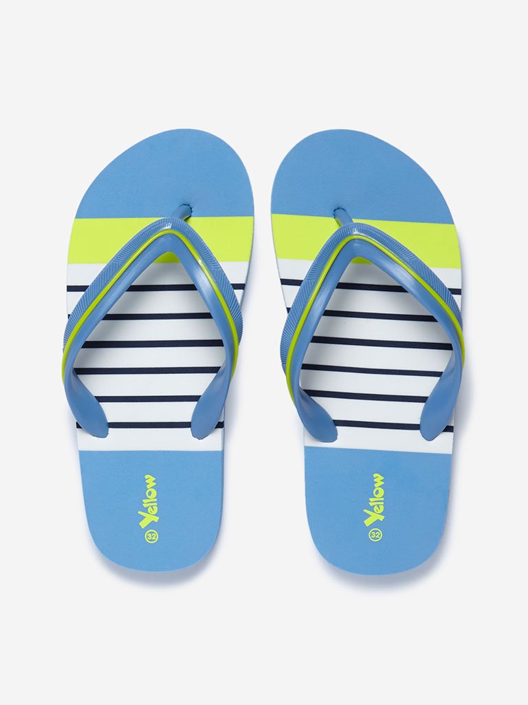 Yellow Blue Striped Flip-Flops