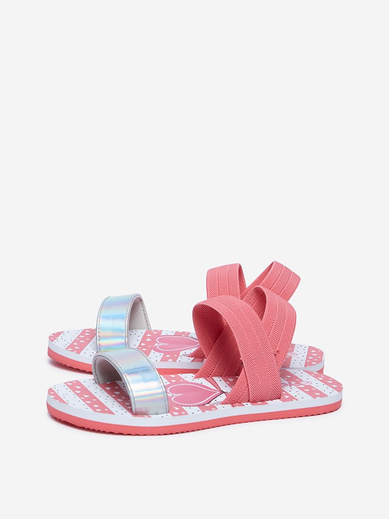 Yellow Pink Heart Print Sandals