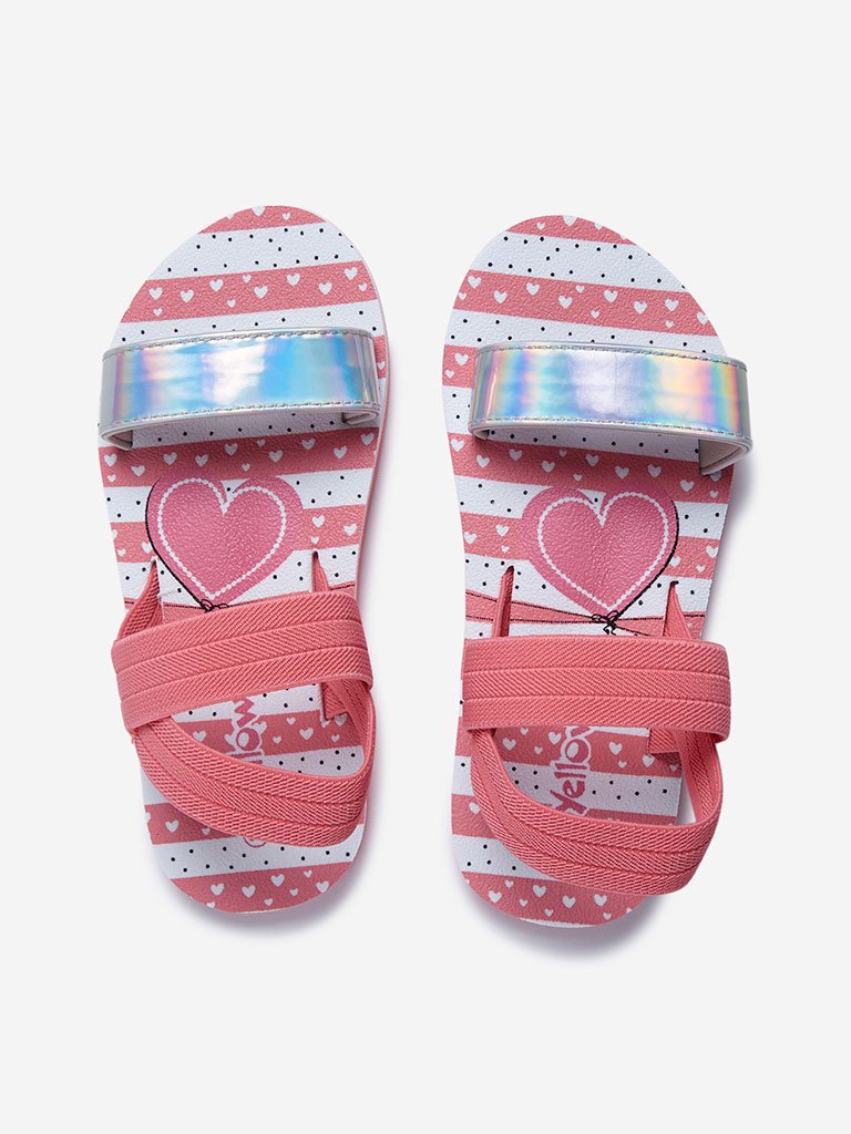 Yellow Pink Heart Print Sandals
