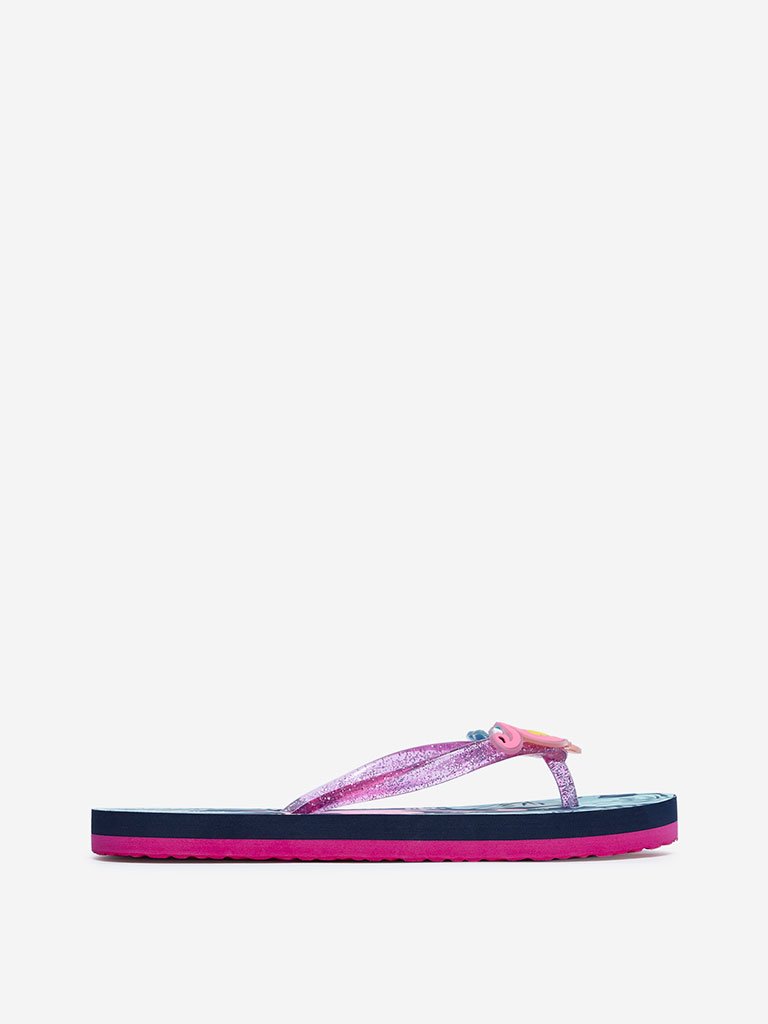 Yellow Navy Flamingo Flip-Flops