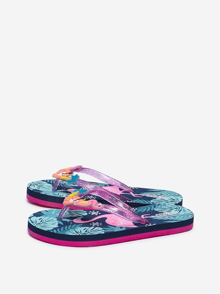 Yellow Navy Flamingo Flip-Flops