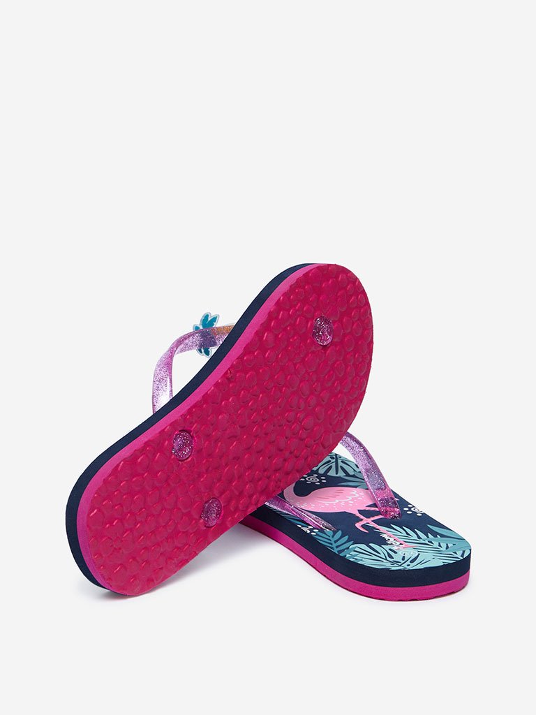 Yellow Navy Flamingo Flip-Flops