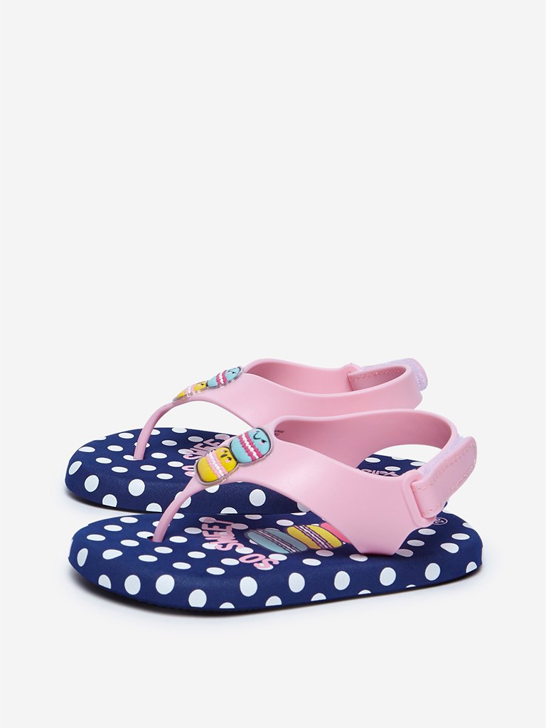 Yellow Navy Polkadot And Macaroon Design Sandals