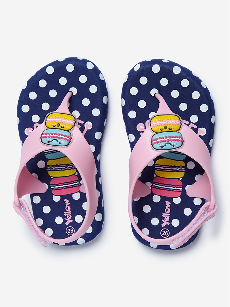 Yellow Navy Polkadot And Macaroon Design Sandals