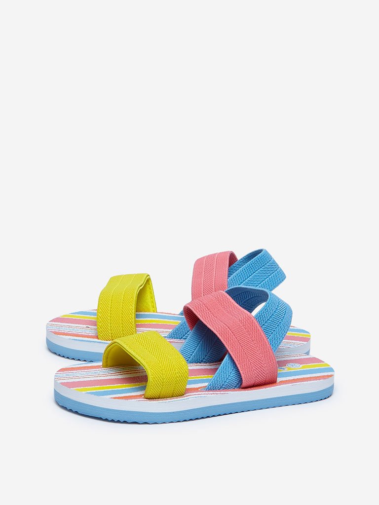 Yellow Multicolour Striped Sandals