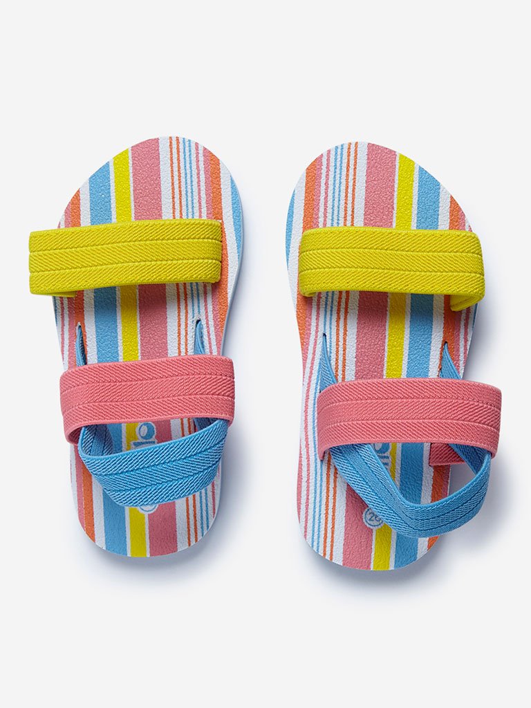Yellow Multicolour Striped Sandals