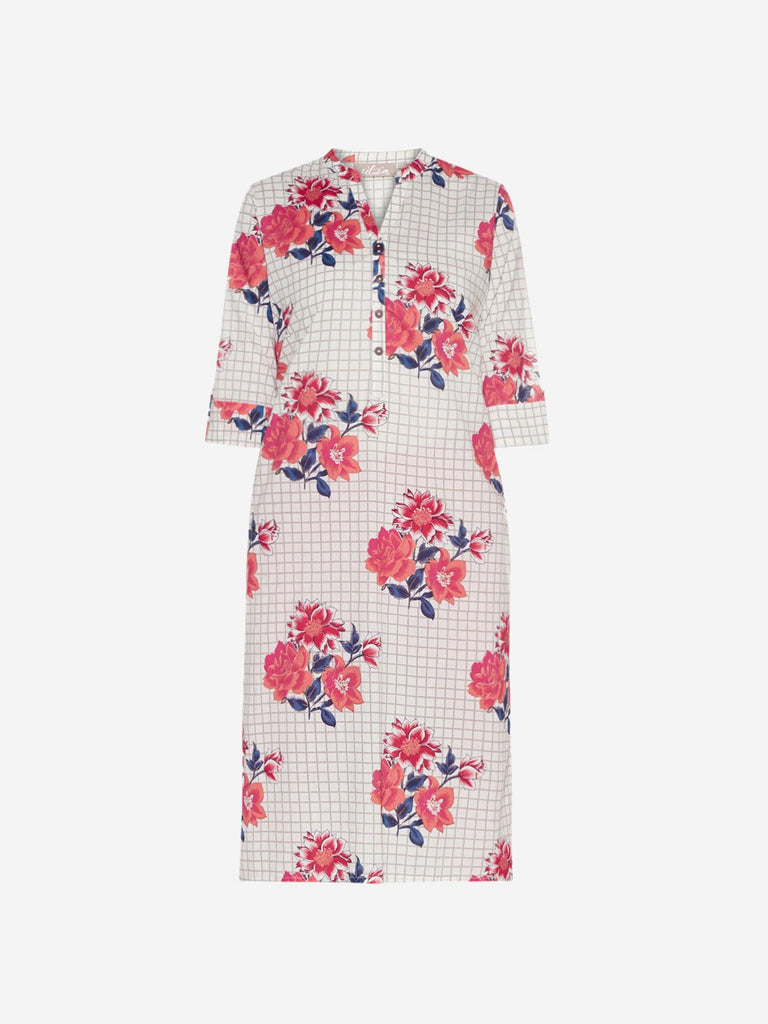 Utsa Off White Pure Cotton Floral Straight Kurta