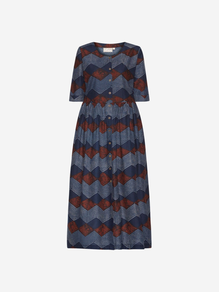 Utsa Indigo Chevron Print Fit-And-Flare Kurta