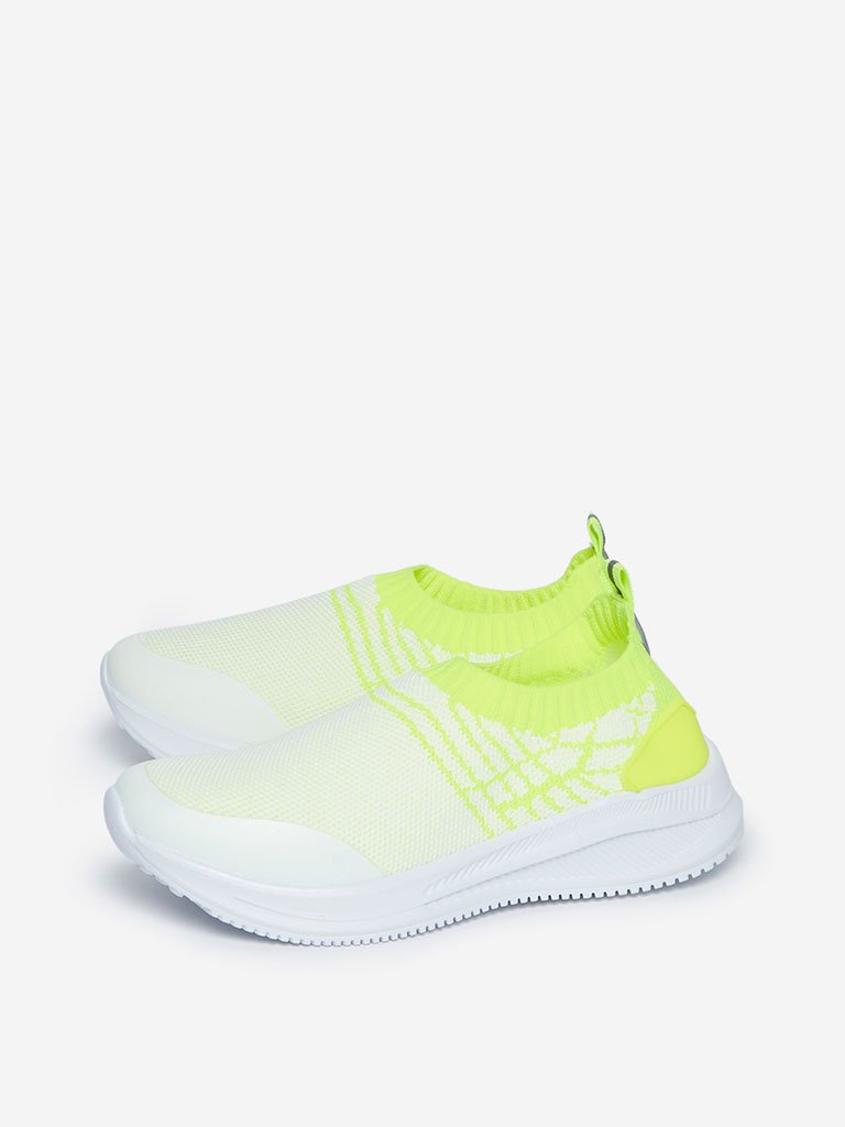 Yellow Kids White Knit Slip-On Sneakers