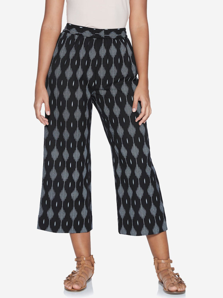 Utsa Black Ikat Printed Palazzos