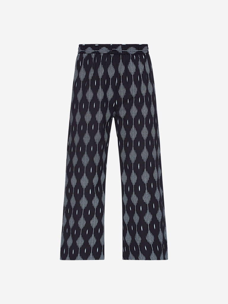 Utsa Black Ikat Printed Palazzos