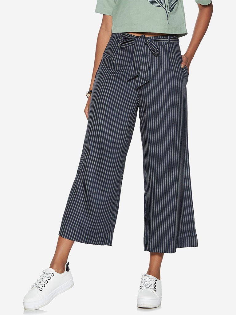 Bombay Paisley Navy Striped Palazzos