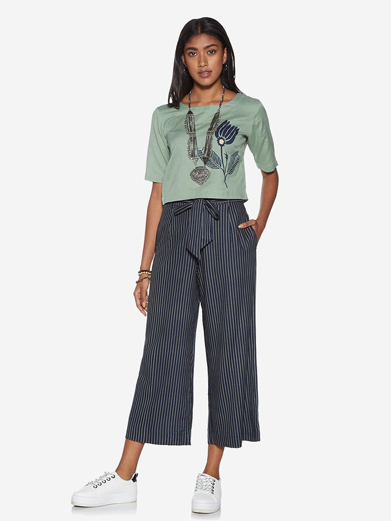 Bombay Paisley Navy Striped Palazzos