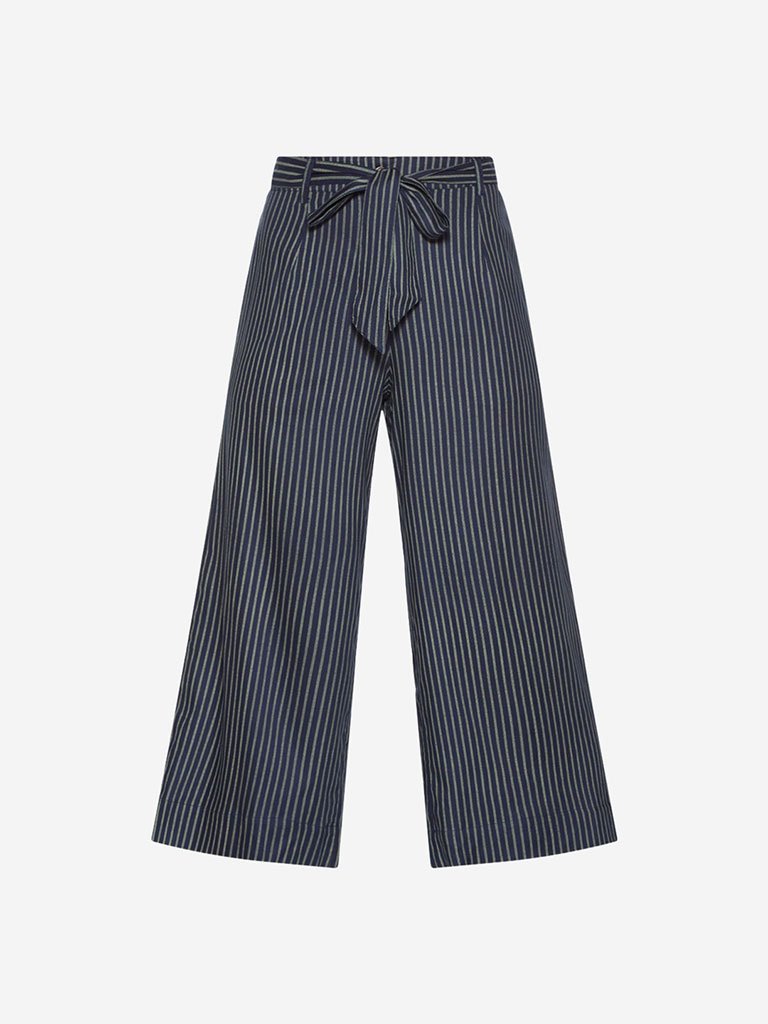 Bombay Paisley Navy Striped Palazzos
