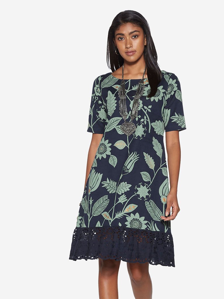 Bombay Paisley Navy Floral Pattern A-Line Dress