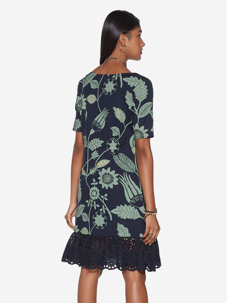 Bombay Paisley Navy Floral Pattern A-Line Dress