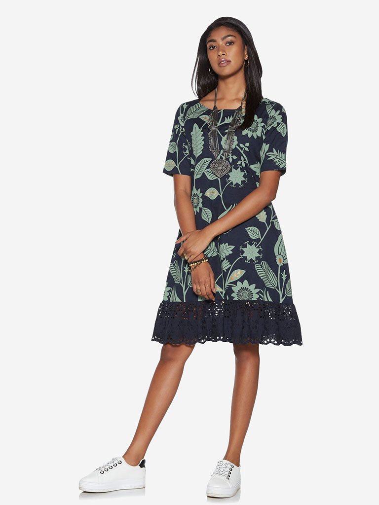 Bombay Paisley Navy Floral Pattern A-Line Dress