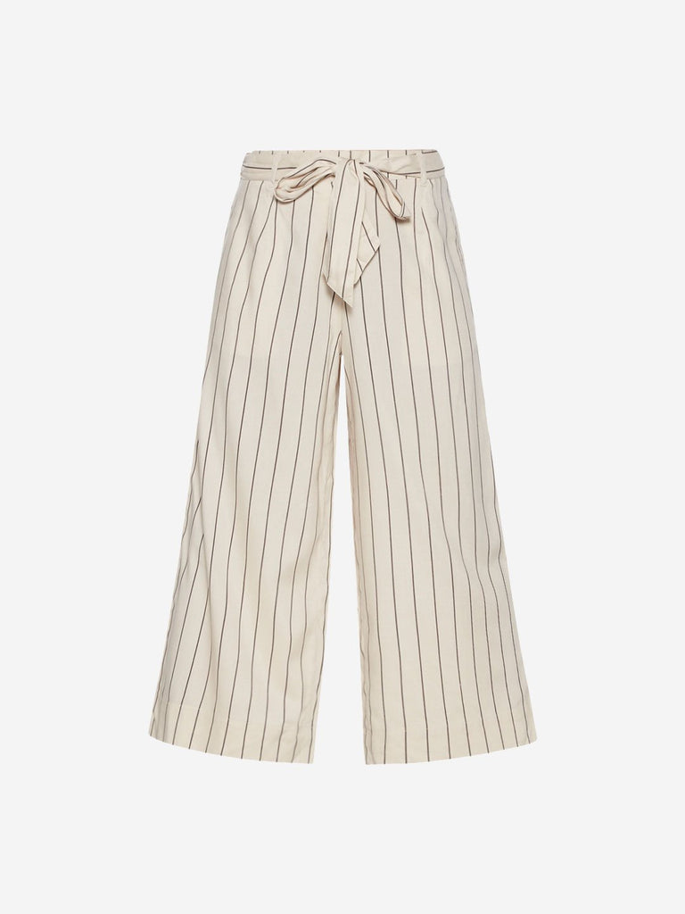 Bombay Paisley Off White Striped Belted Palazzos