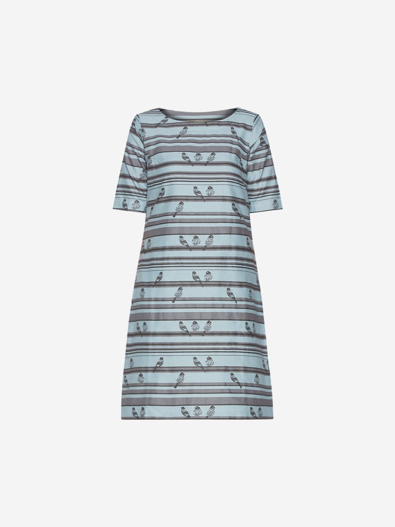 Bombay Paisley Blue Stripe and Bird Print Dress