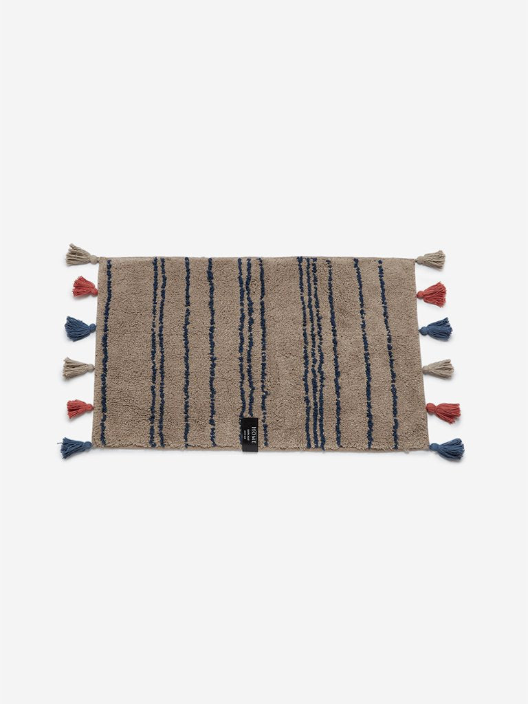 Westside Home Taupe Stripe Printed Bath Mat