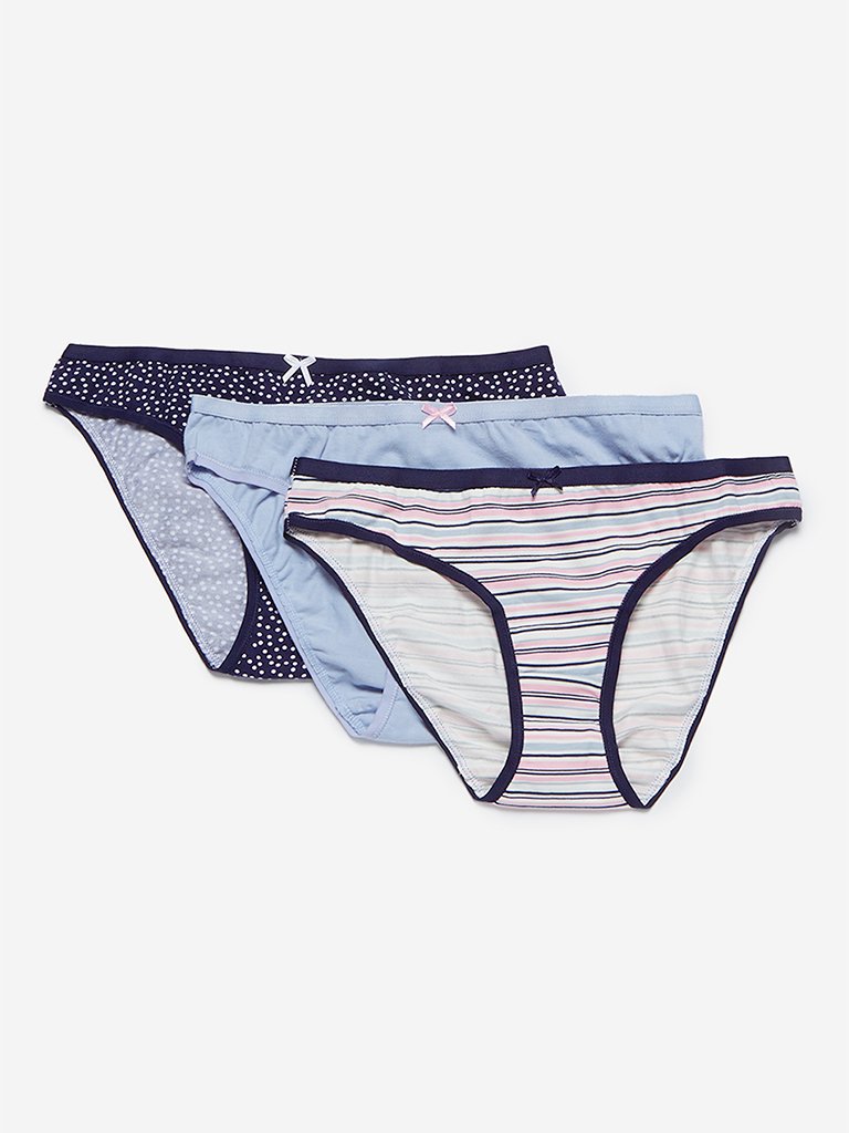 Wunderlove Navy Bikini Briefs Set Of Three