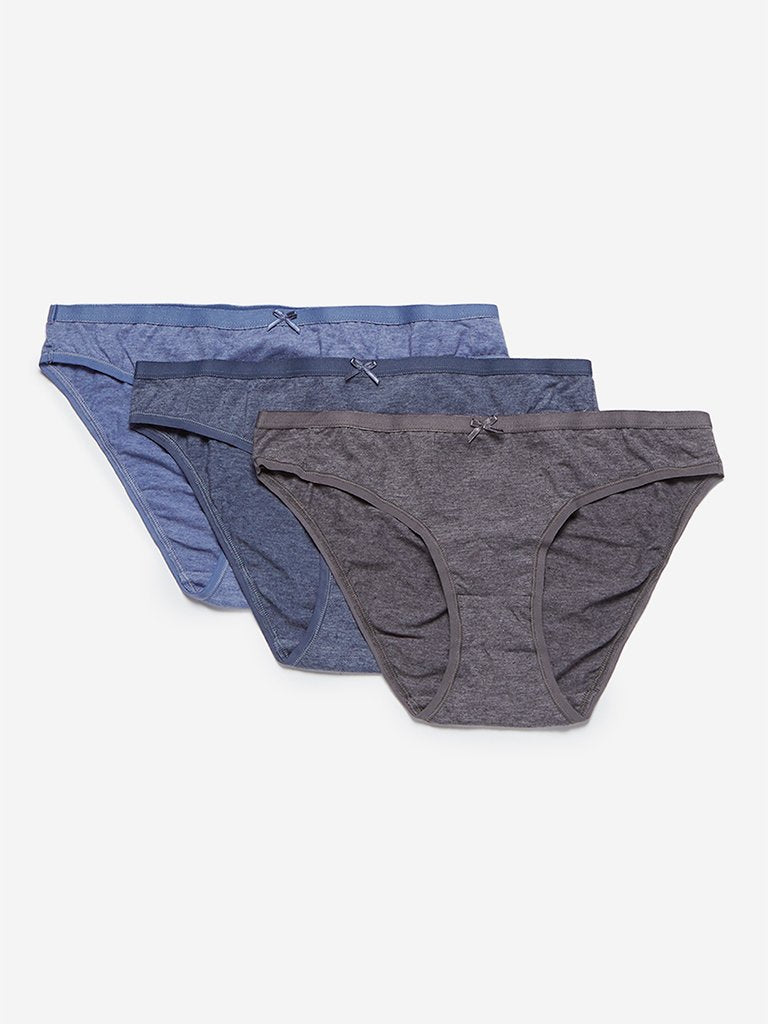 Wunderlove Blue Bikini Briefs Pack of Three