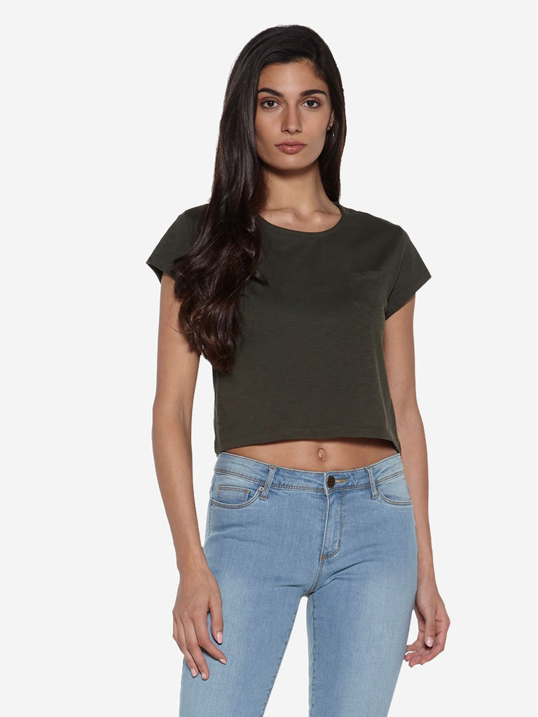 Nuon Olive Pure Cotton Samuel Crop T-Shirt
