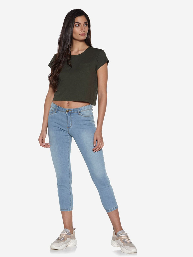 Nuon Olive Pure Cotton Samuel Crop T-Shirt