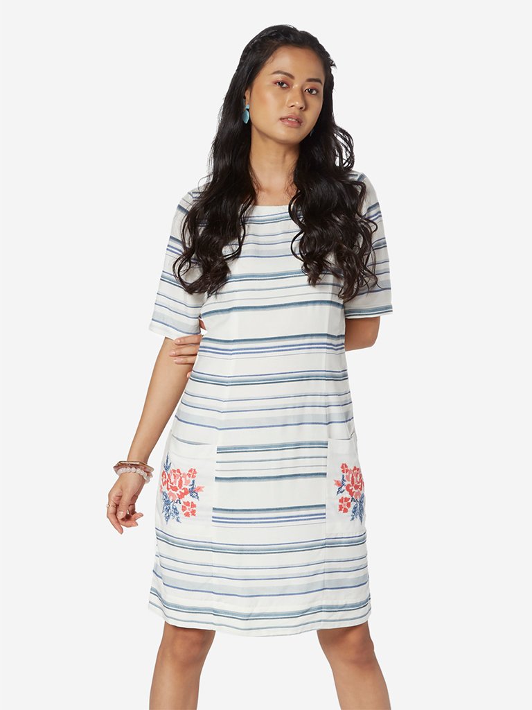 Bombay Paisley White A-Line Striped Dress