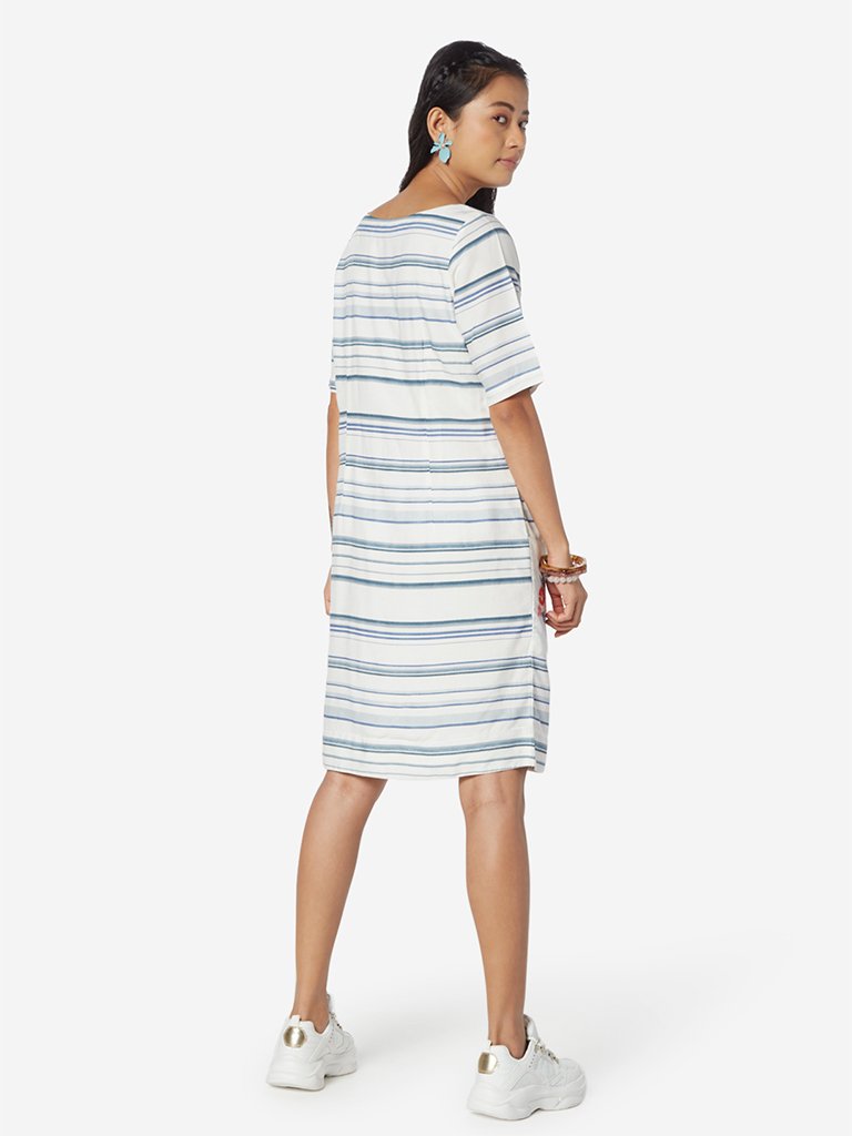 Bombay Paisley White A-Line Striped Dress