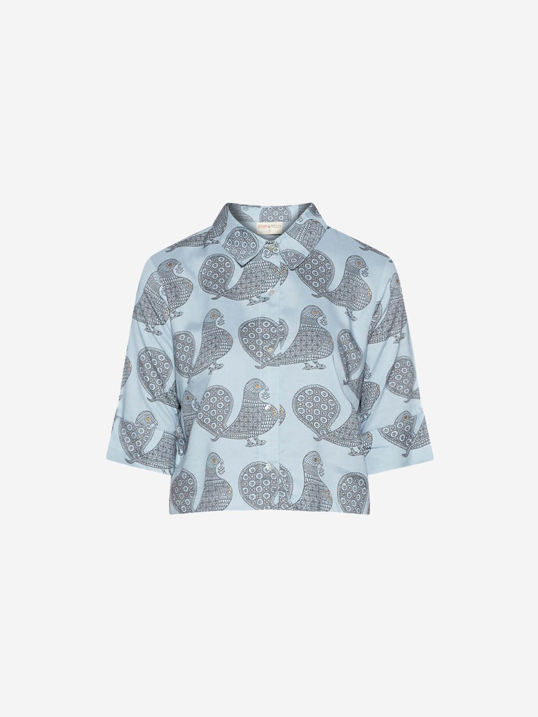 Bombay Paisley Sky Blue Peacock Print Crop-Top
