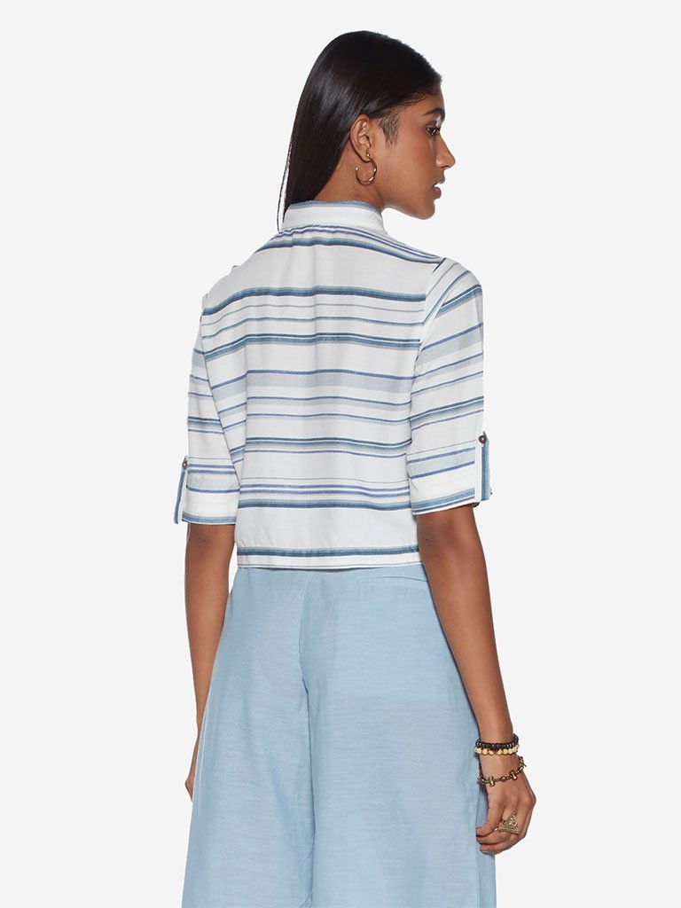 Bombay Paisley White Striped Crop-Top