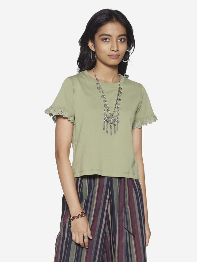 Bombay Paisley Green Broderie Anglaise Top