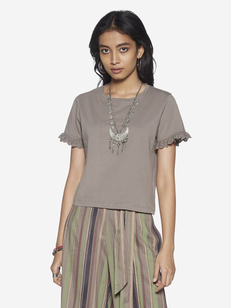 Bombay Paisley Grey Broderie Anglaise Top