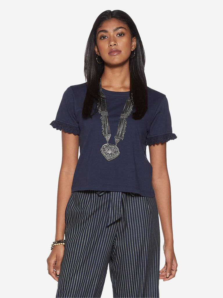 Bombay Paisley Navy Broderie Anglaise Top