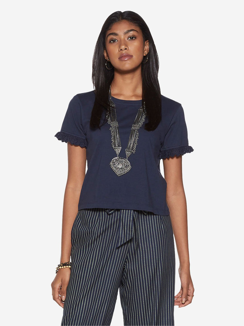 Bombay Paisley Navy Broderie Anglaise Top