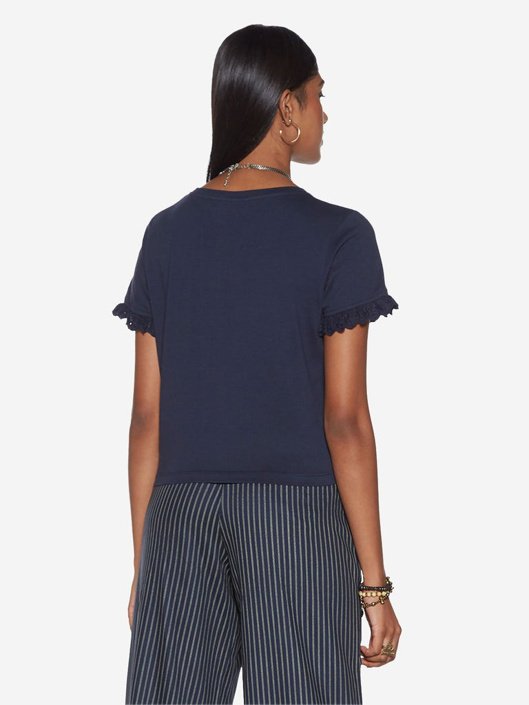 Bombay Paisley Navy Broderie Anglaise Top