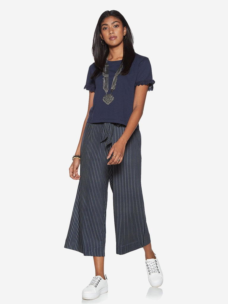 Bombay Paisley Navy Broderie Anglaise Top