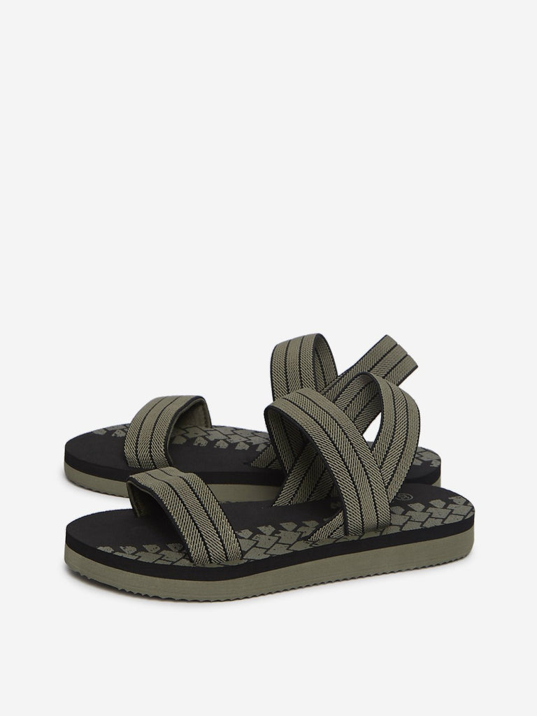 Yellow Kids Khaki Self-Pattern Sandals