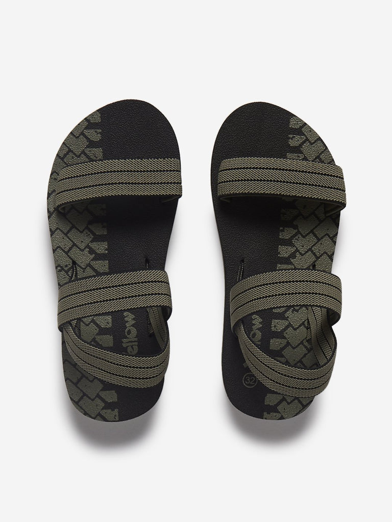 Yellow Kids Khaki Self-Pattern Sandals