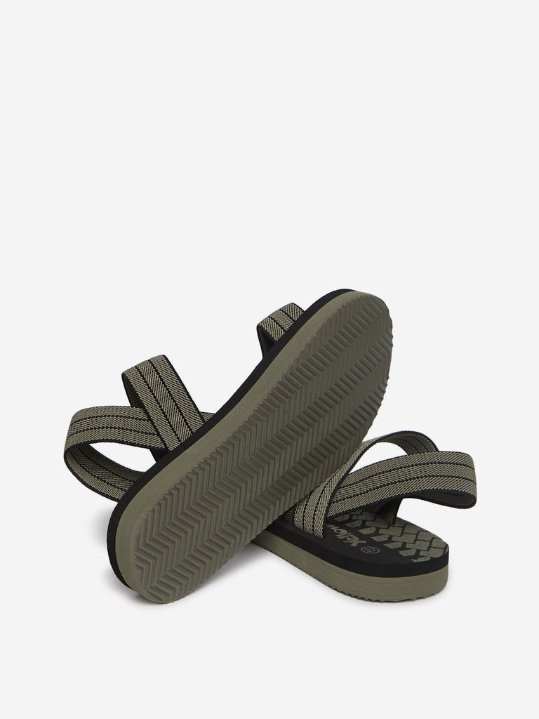 Yellow Kids Khaki Self-Pattern Sandals