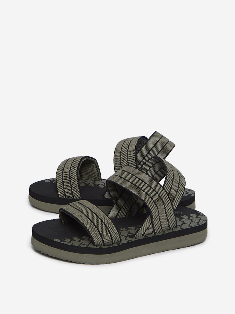 Yellow Kids Khaki Self-Pattern Sandals