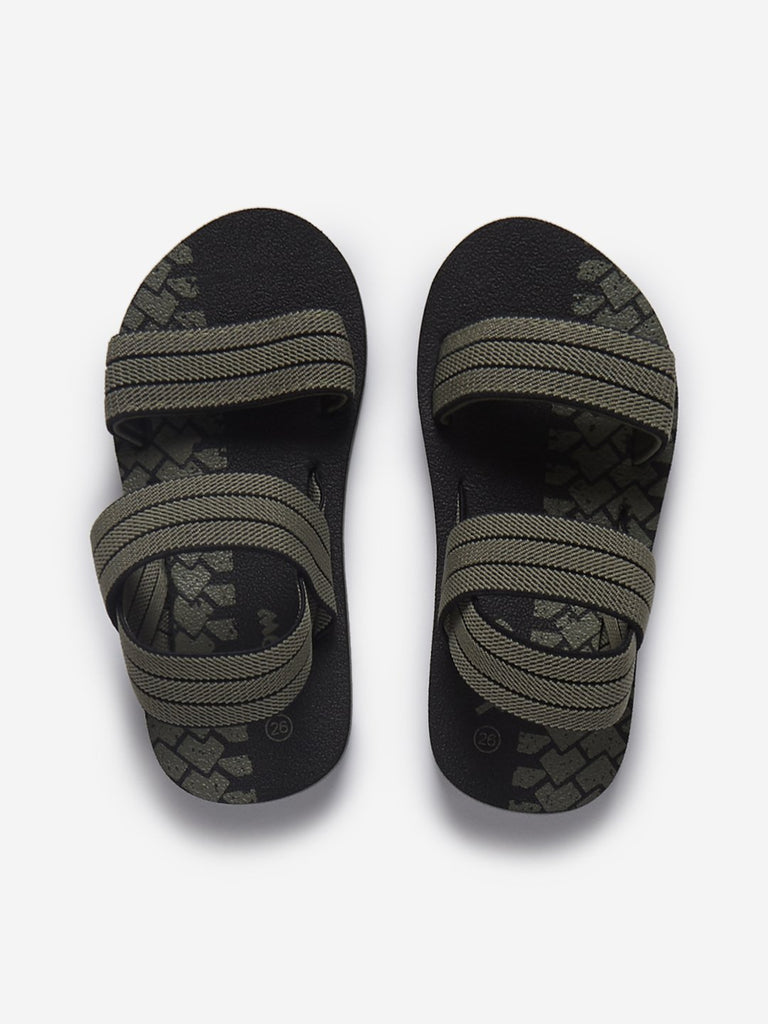 Yellow Kids Khaki Self-Pattern Sandals