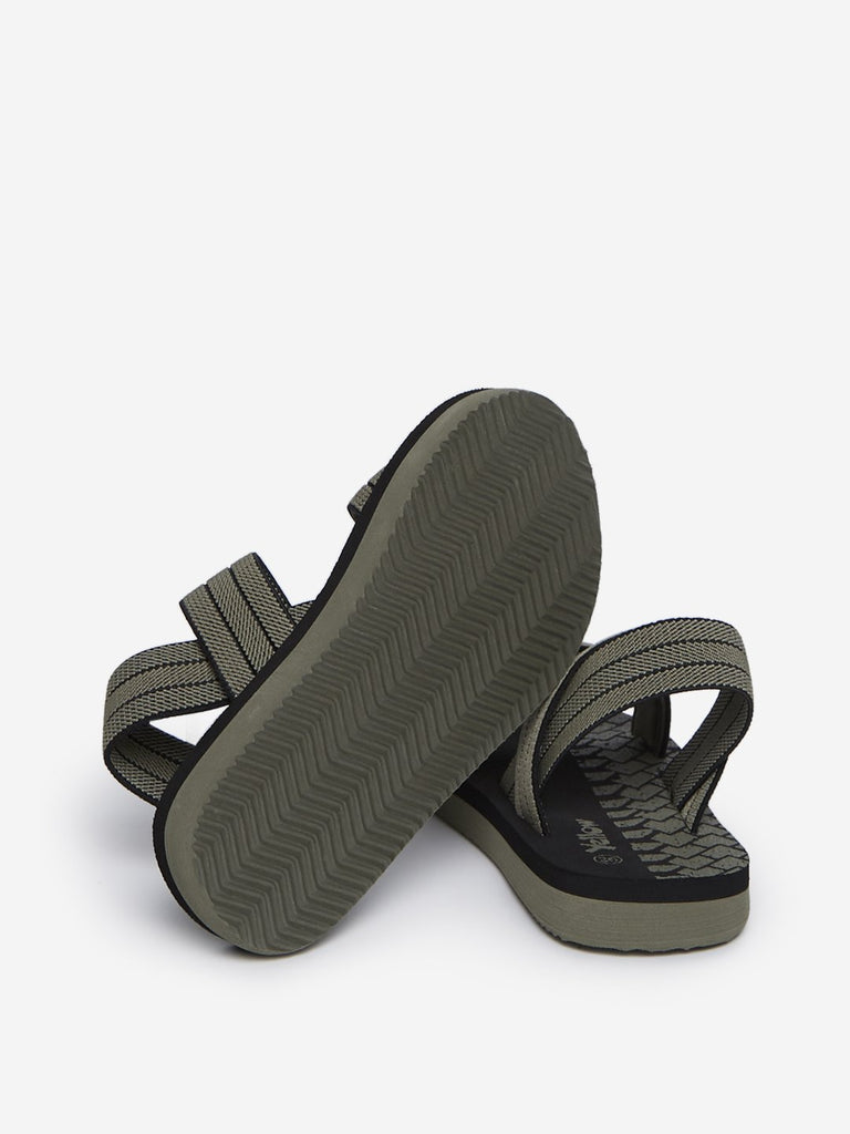 Yellow Kids Khaki Self-Pattern Sandals